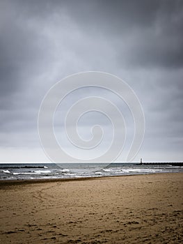 Cloudy day in the Mediterranean Sea in Cubelles beach, Barcelona, Catalonia, Spain