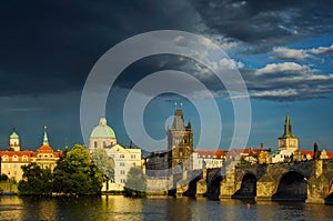 Cloudy day near Charles Bridge in Prague, Czech republic