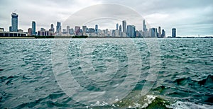 cloudy day over cityscape in chicago illinois