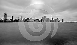 cloudy day over cityscape in chicago illinois