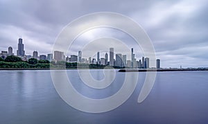 cloudy day over cityscape in chicago illinois