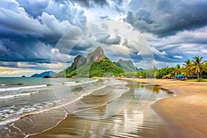 Cloudy Day at Pranburi Beach, Thailand Overcast Seaside View photo
