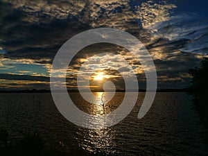 Cloudy Evening Sunset at Kaudulla Tank of Sri lanka