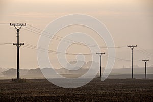 cloudy and foggy sunrise over slovakian landscape in autumn