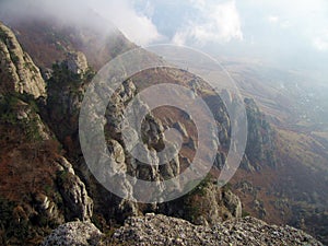 Cloudy Ghosts Vally. Demerdzhi Mountain Rocks. photo
