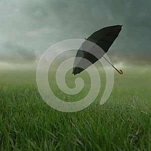 Cloudy landscape with umbrella