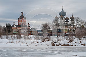 Cloudy March evening on the banks of the Tikhvinka River. Tikhvin photo