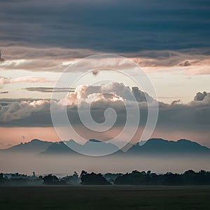 Cloudy morning sky with layer of cirrostratus clouds, soft atmosphere photo