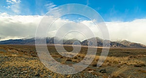 Cloudy mountains of Balyckhy city