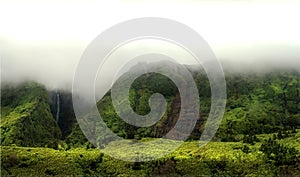 Cloudy mountains of flores, acores islands photo