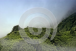 Cloudy mountains of flores, acores islands