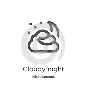 cloudy night icon vector from miscellaneous collection. Thin line cloudy night outline icon vector illustration. Outline, thin