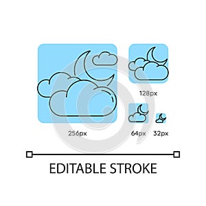 Cloudy night sky turquoise linear icons set