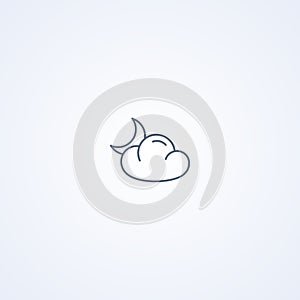 Cloudy night, vector best gray line icon
