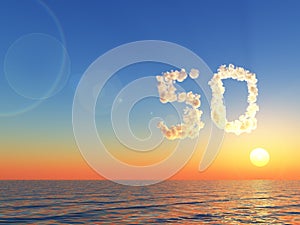 Cloudy number fifty over water - 3d rendering