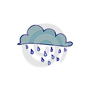 Cloudy with rain vector illustration on white background. cold day. rainy day, weather icon. hand drawn vector. doodle art for kid