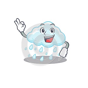 Cloudy rainy mascot design style with an Okay gesture finger