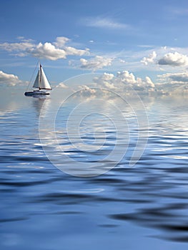 Cloudy seascape with a ship