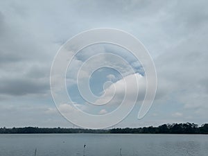 cloudy skies over a vast lake