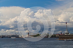 The cloudy sky above the Peter and Paul Fortress in St. Petersburg