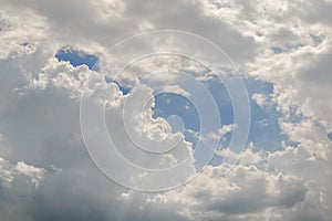 Cloudy sky with air gap between cumulus clouds before the rain