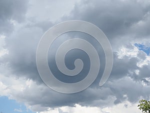 Cloudy sky full of deep grey clouds. Storm is coming.