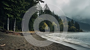 Secluded Beach With Trees: A Captivating Depiction Of Nature\'s Beauty photo