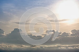 Cloudy sky level and blue clear sky clouds background at sunset