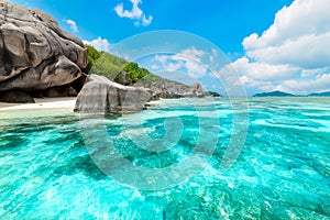 Cloudy sky over Anse Source d\'Argent beach