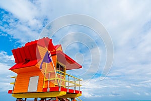 Cloudy sky over a colorful lifeguard hut in Miami Beach