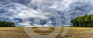 Cloudy sky over farmland in the province of Drenthe, NL