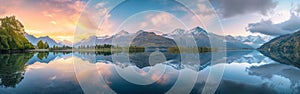 Cloudy Sky over Majestic Lake & Mountains