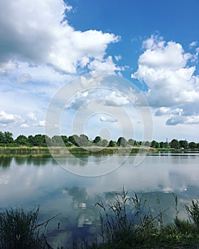 Cloudy sky reflected in the river