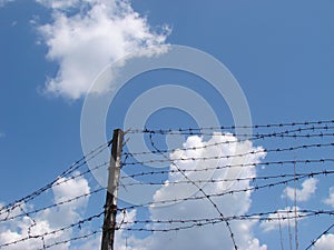 Cloudy sky with rugged wire fence 1