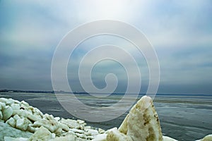 A cloudy sky with sea and sea line with the horizon shot