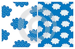 Cloudy sky Seamless Vector Patterns Set. Baby Shower Pattern.