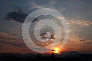 Cloudy sky sunset, sunrise, nature background.