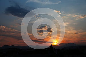 Cloudy sky sunset, sunrise, nature background.