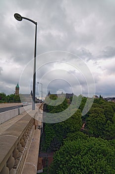 Famous Adolphe Bridge was built in 1903. Downtown city, scenic view to the park and vintage buildings.