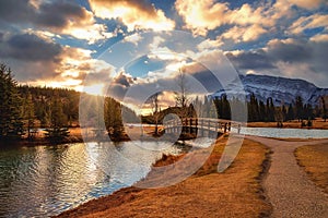 Cloudy Sunrise Sky Glowing Over Cascade Ponds