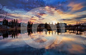 Cloudy Sunrise Sky Over A Park Lake