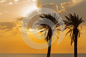 Cloudy sunset in Ashkelon beach, Israel