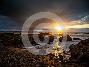 cloudy sunset on liencres beach Cantabria - Spain - coastal landscape