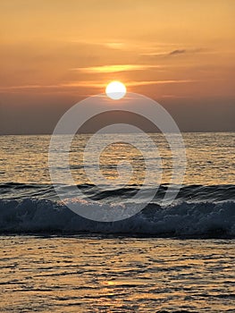 cloudy sunset and little waves on brittany, France