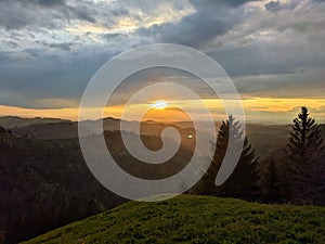 Cloudy sunset on the Schnebelhorn in the canton of Zurich.