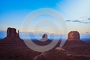 Cloudy sunset view landscape at Monument Valley, Arizona, USA. Western