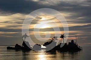 Cloudy sunset at Willy rock. White beach. Boracay Island. Western Visayas. Australia