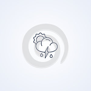 Cloudy, thunderstorm and downpour, vector best gray line icon