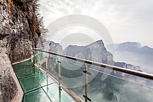 Cloudy Tian Men Mountains in Zhangjiajie,glass walk way