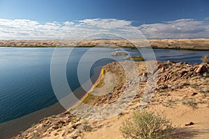 Cloudy view on a mountain lake. Mongolia